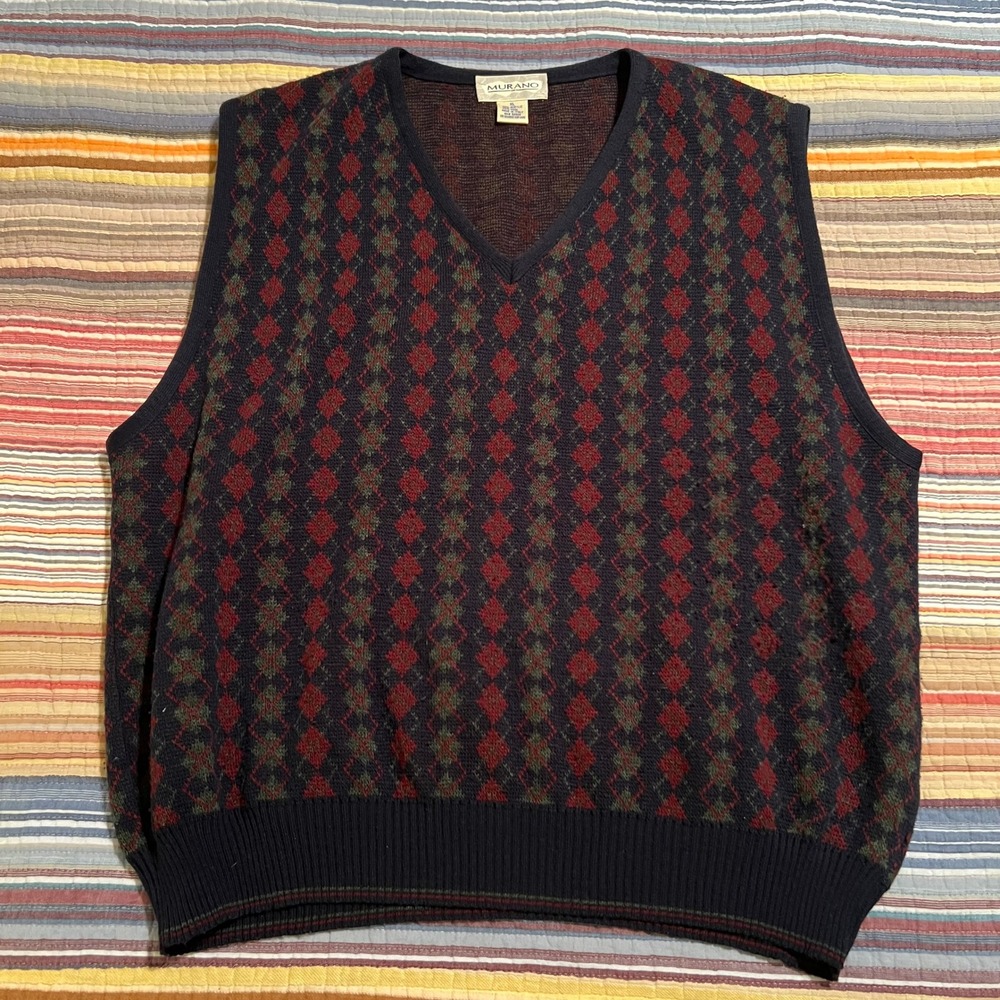 MURANO Mens Argyle V‎ Neck Sweater Vest XL 70 Acrylic 30 Wool Made Italy